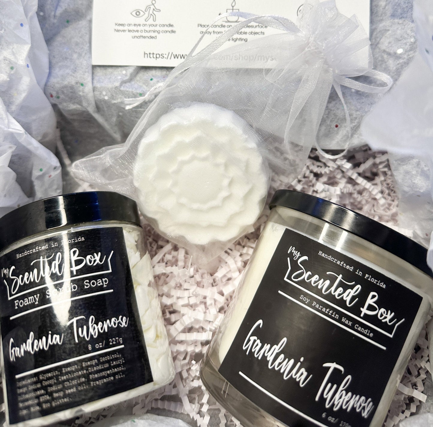 Spa Gift Box for Women, Pamper Me Bath Kit, Self Care Relaxation Pack, Candle Lover Gift Set for Fall Christmas