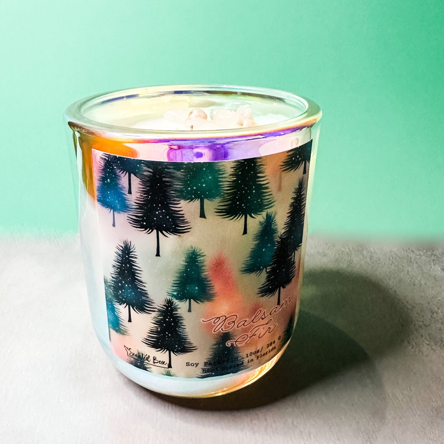 Balsam Fir Iridescent Candle in Pink Colors, Friendly Gift, Holiday Birthday Gift